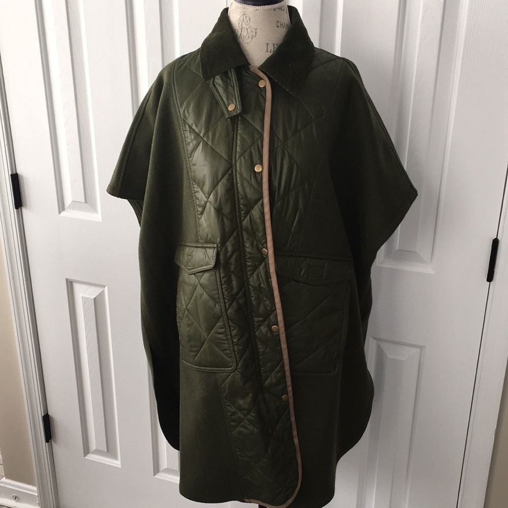 BR SPORT NWT OLIVE QUILTED WOOL BLEND PONCHO TYPE COAT SIZE M/L